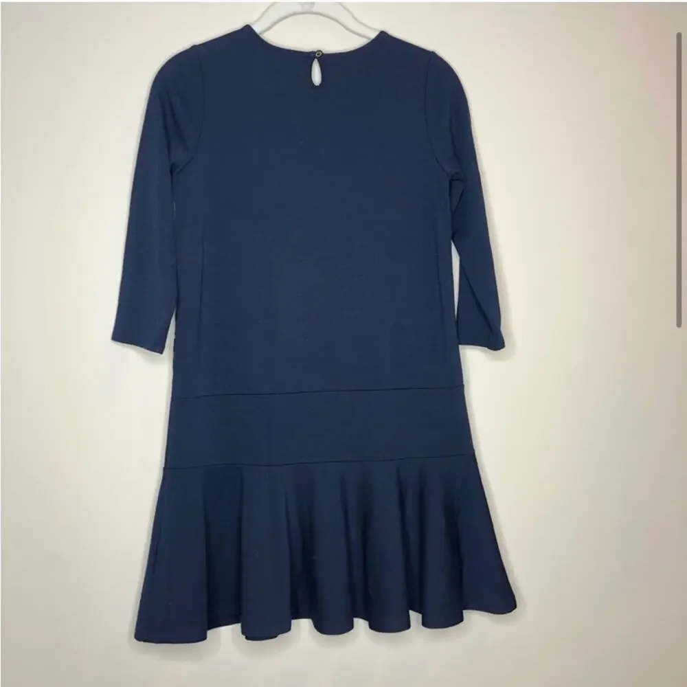 Lands end girls navy blue and multicolor striped dress